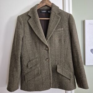 Classic Princess-Seamed WASHABLE Ralph Lauren Olive Tweed Blazer, EUC, 6P